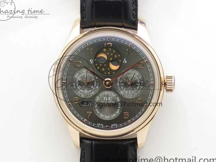 MIROTIME 0129 Elegant Portugieser Perpetual Calendar IW503302 RG V9F 1:1 Best Edition Gray Dial on Black Leather Strap A 7096